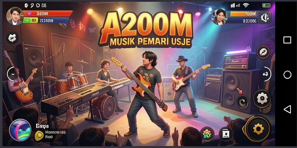 Screenshot A200M menampilkan pemain menikmati gameplay musik dengan interaksi menarik.