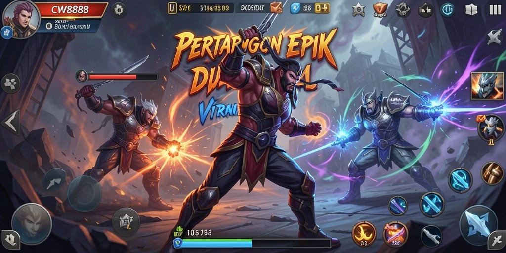 Screenshot utama CW8888 menampilkan aksi pertarungan yang mendebarkan.