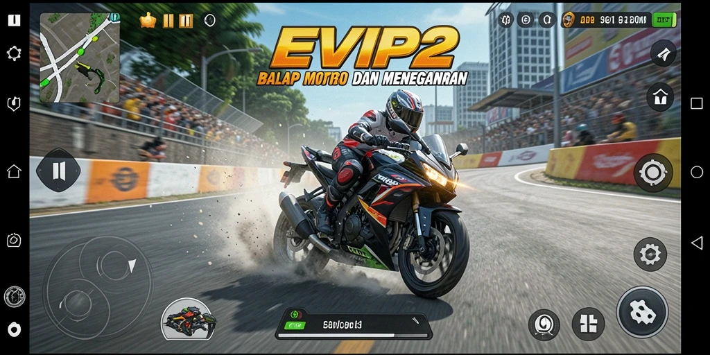 Tampilan gameplay balap motor yang seru dan dinamis.
