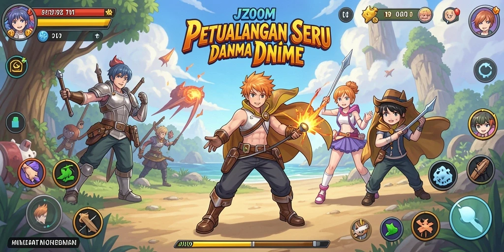 Screenshot menampilkan pertarungan seru dengan karakter anime yang unik.
