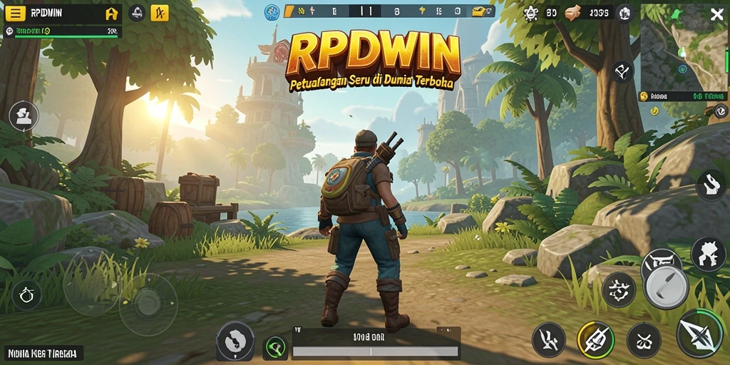 Screenshot dari gameplay RPIDWIN yang menunjukkan luasnya dunia terbuka.
