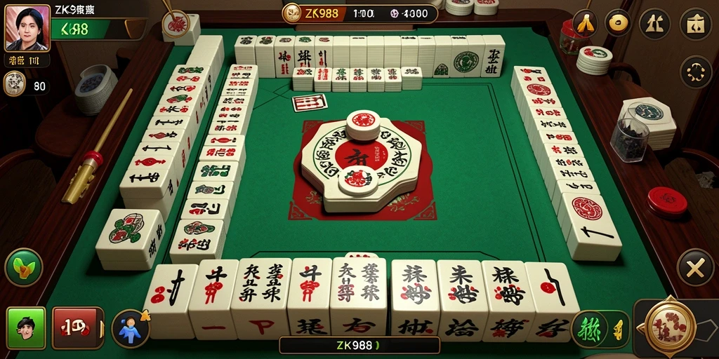 Screenshot utama ZK988 menampilkan gameplay Mahjong yang menarik.